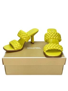 Michael Kors Neon Yellow Braided Double-Strap Heeled Mules